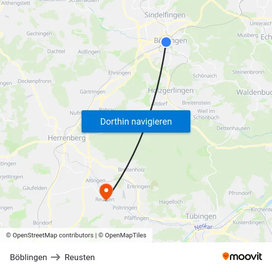 Böblingen to Reusten map