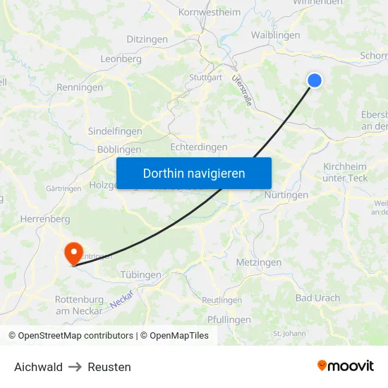 Aichwald to Reusten map