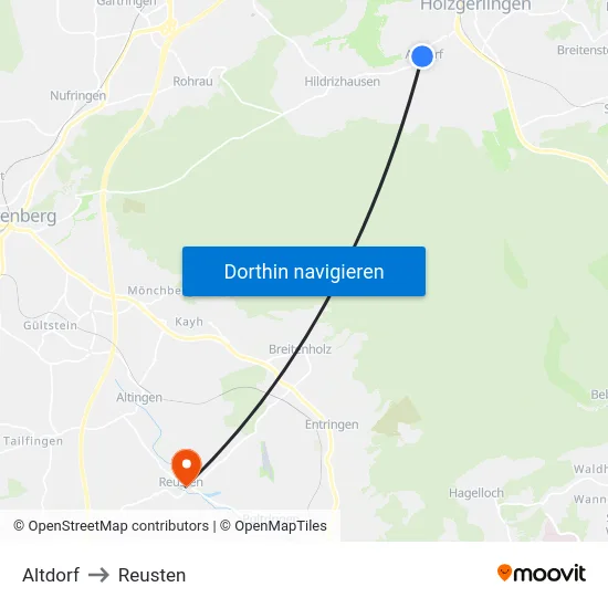Altdorf to Reusten map