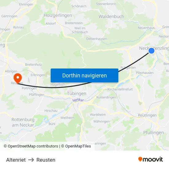 Altenriet to Reusten map