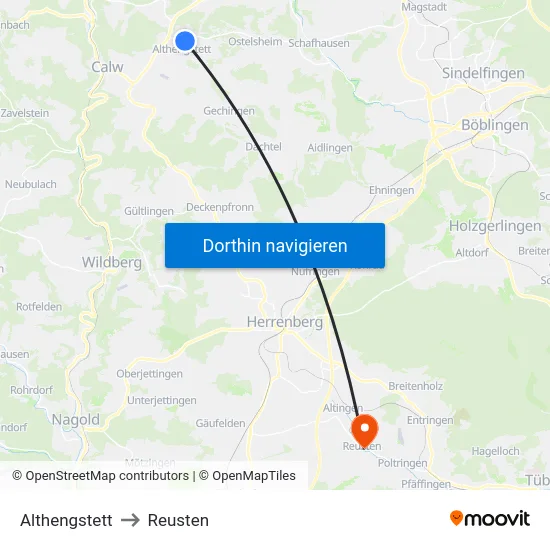 Althengstett to Reusten map
