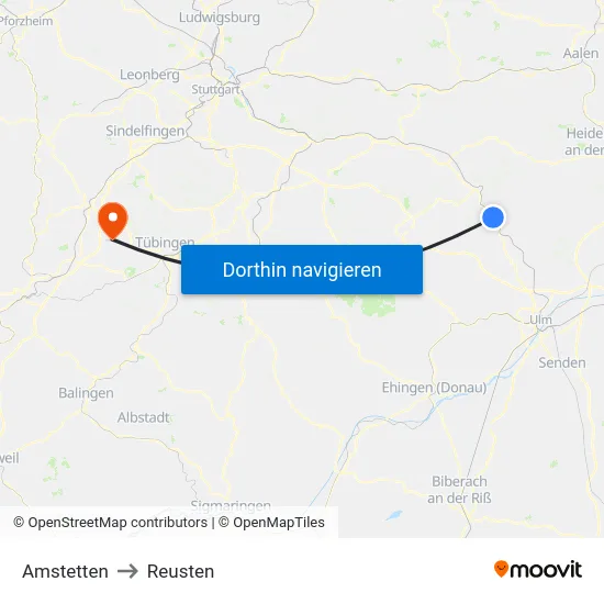 Amstetten to Reusten map