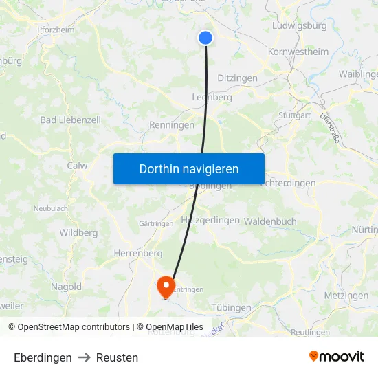 Eberdingen to Reusten map