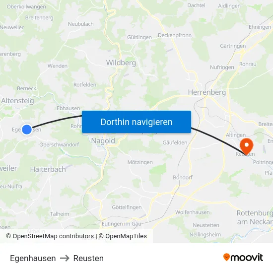 Egenhausen to Reusten map