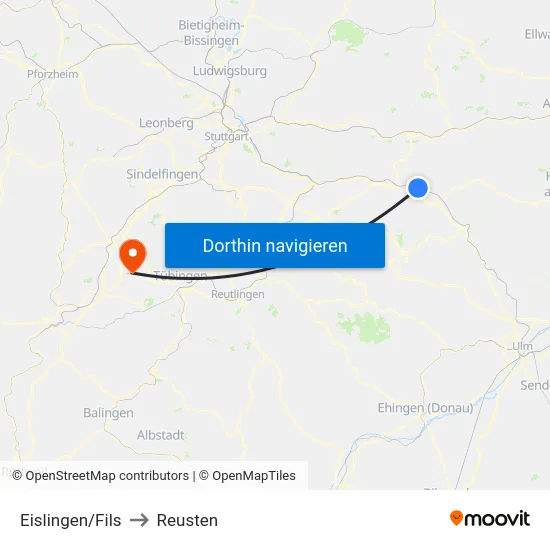 Eislingen/Fils to Reusten map
