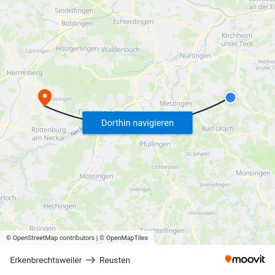 Erkenbrechtsweiler to Reusten map