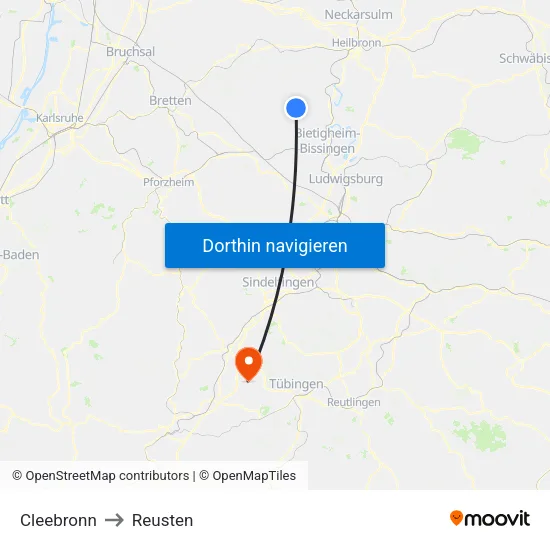Cleebronn to Reusten map