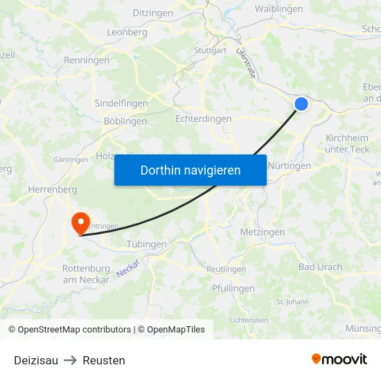 Deizisau to Reusten map