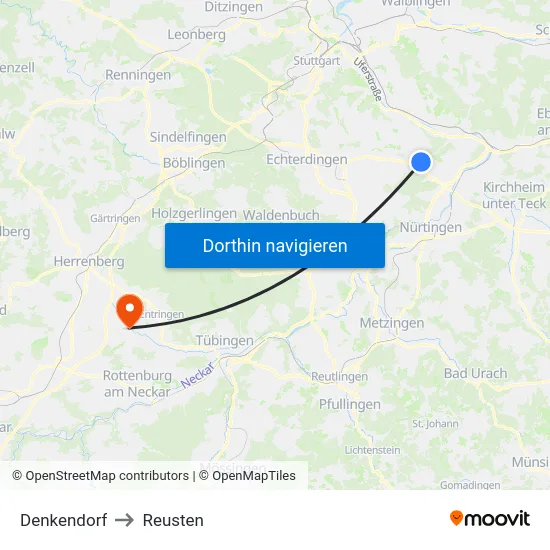 Denkendorf to Reusten map