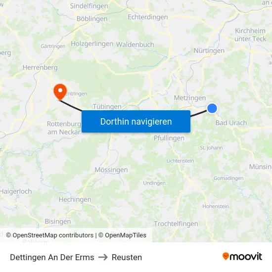 Dettingen An Der Erms to Reusten map