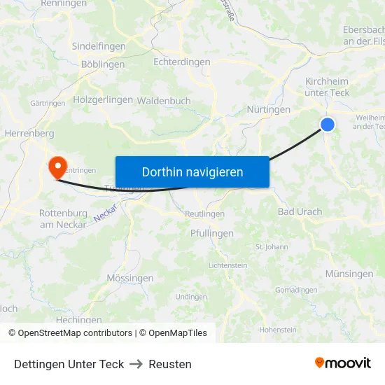 Dettingen Unter Teck to Reusten map