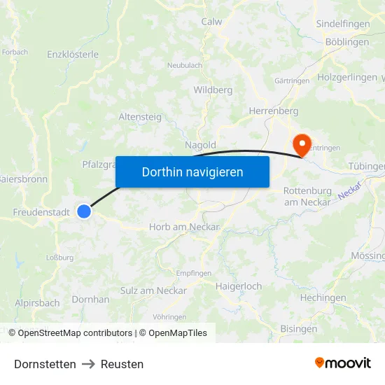 Dornstetten to Reusten map