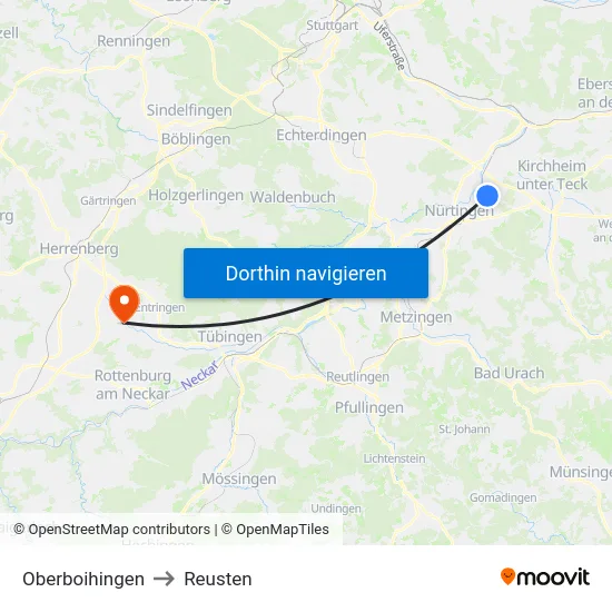 Oberboihingen to Reusten map