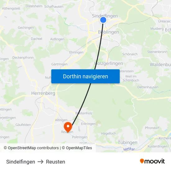 Sindelfingen to Reusten map