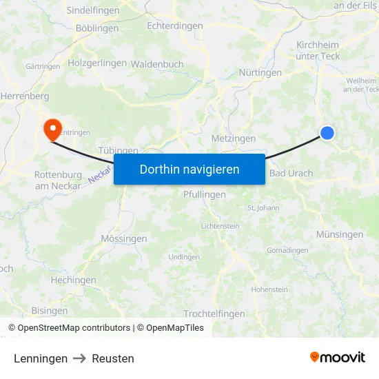Lenningen to Reusten map