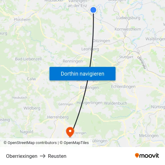 Oberriexingen to Reusten map