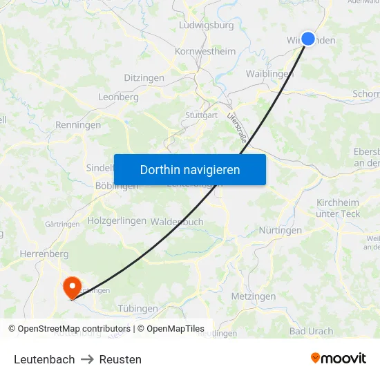 Leutenbach to Reusten map