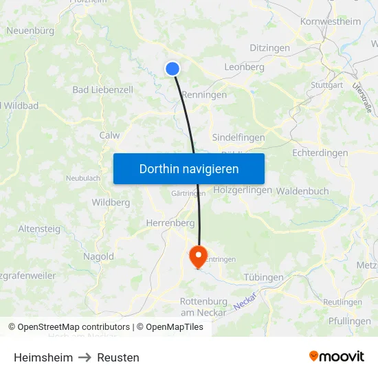 Heimsheim to Reusten map