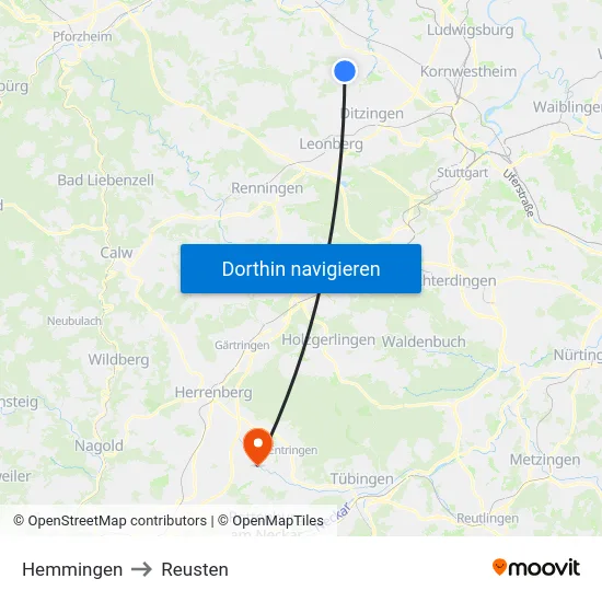 Hemmingen to Reusten map