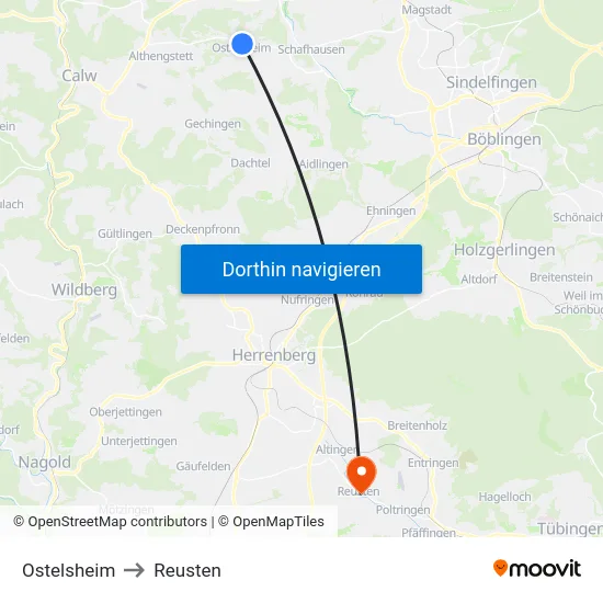 Ostelsheim to Reusten map