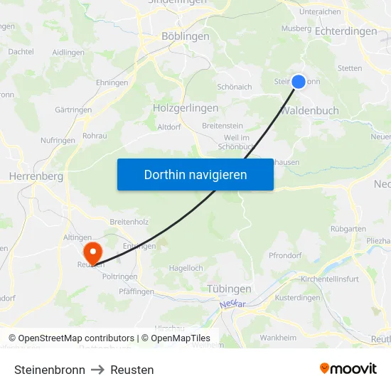 Steinenbronn to Reusten map