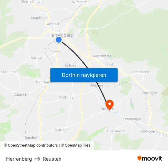 Herrenberg to Reusten map