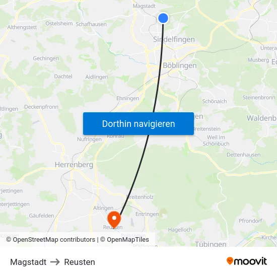Magstadt to Reusten map