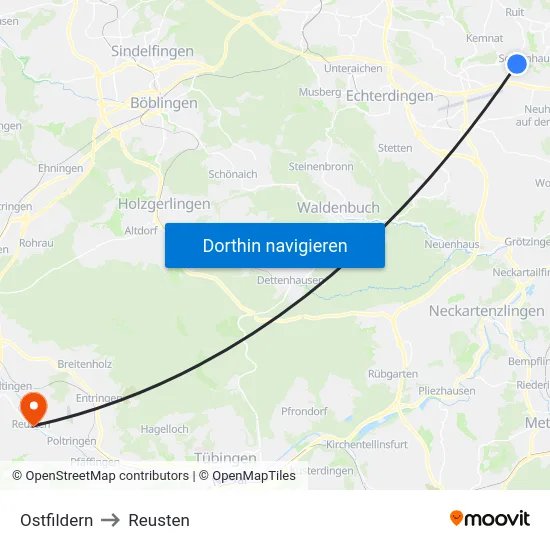 Ostfildern to Reusten map