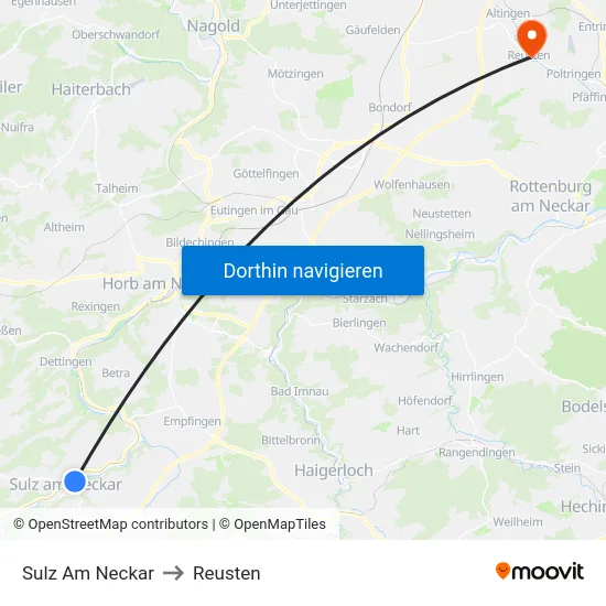 Sulz Am Neckar to Reusten map