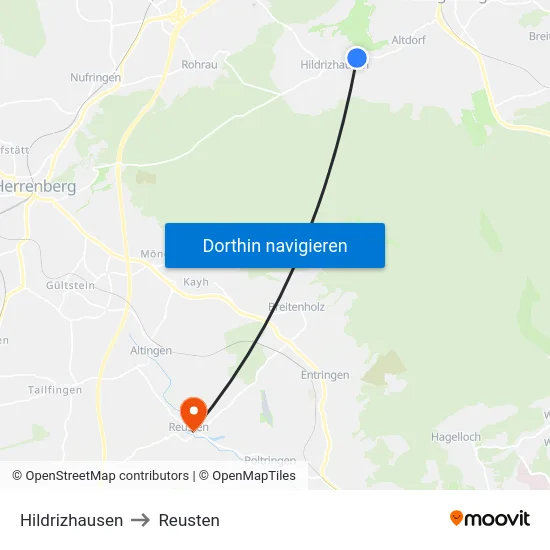 Hildrizhausen to Reusten map