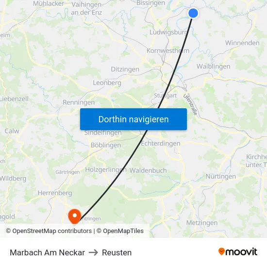 Marbach Am Neckar to Reusten map