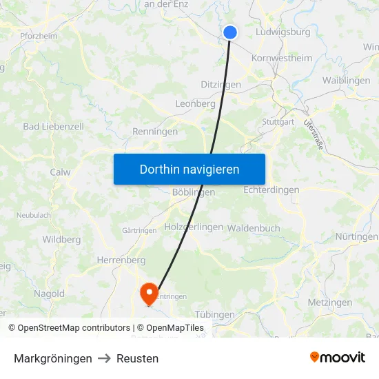 Markgröningen to Reusten map