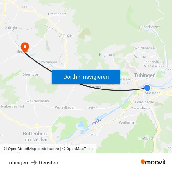 Tübingen to Reusten map