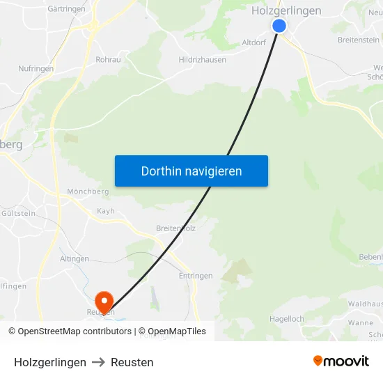 Holzgerlingen to Reusten map