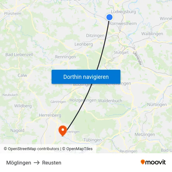 Möglingen to Reusten map