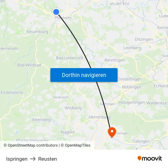 Ispringen to Reusten map