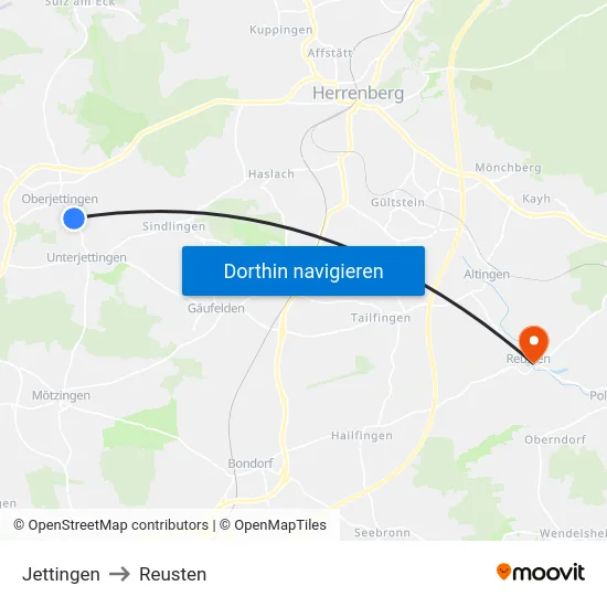 Jettingen to Reusten map