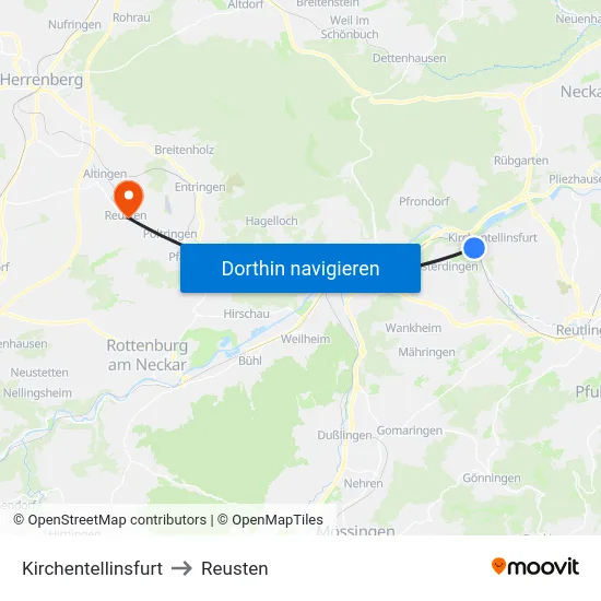 Kirchentellinsfurt to Reusten map