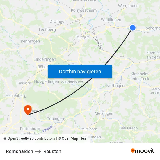 Remshalden to Reusten map
