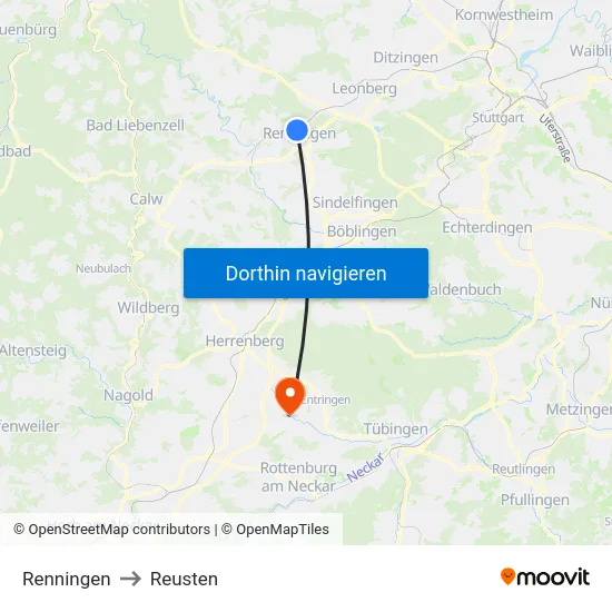 Renningen to Reusten map