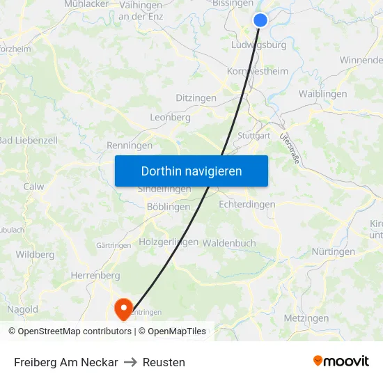 Freiberg Am Neckar to Reusten map