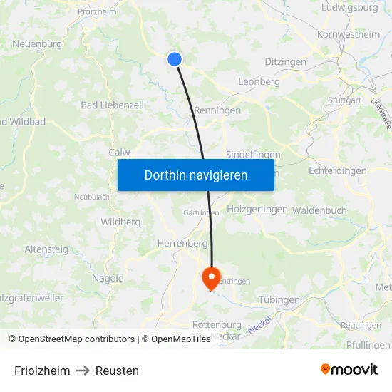 Friolzheim to Reusten map