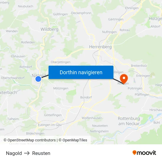Nagold to Reusten map