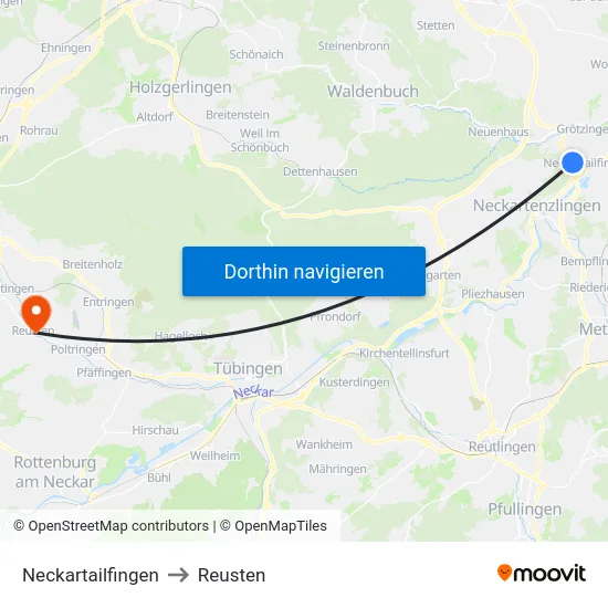 Neckartailfingen to Reusten map