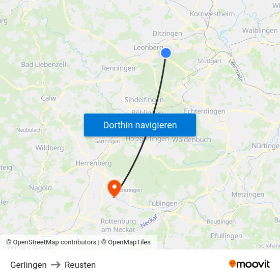 Gerlingen to Reusten map