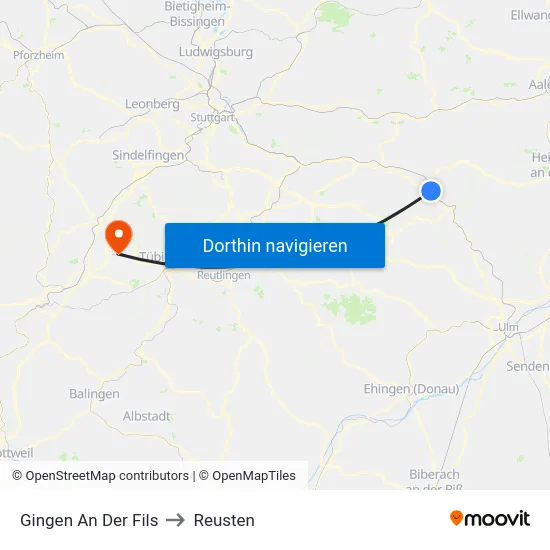 Gingen An Der Fils to Reusten map