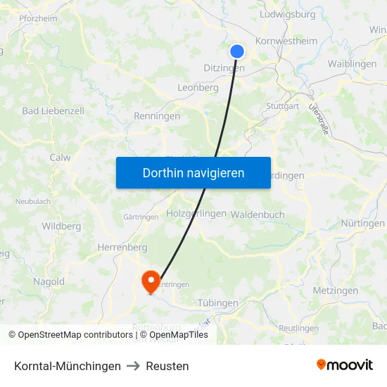 Korntal-Münchingen to Reusten map