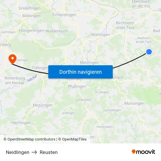 Neidlingen to Reusten map
