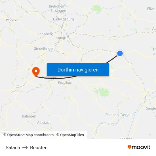 Salach to Reusten map