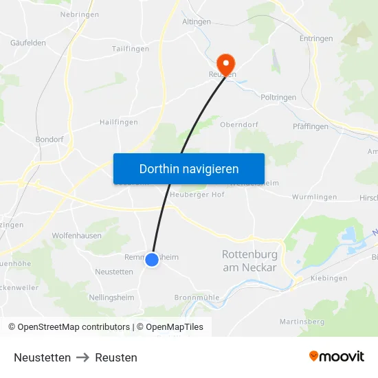 Neustetten to Reusten map